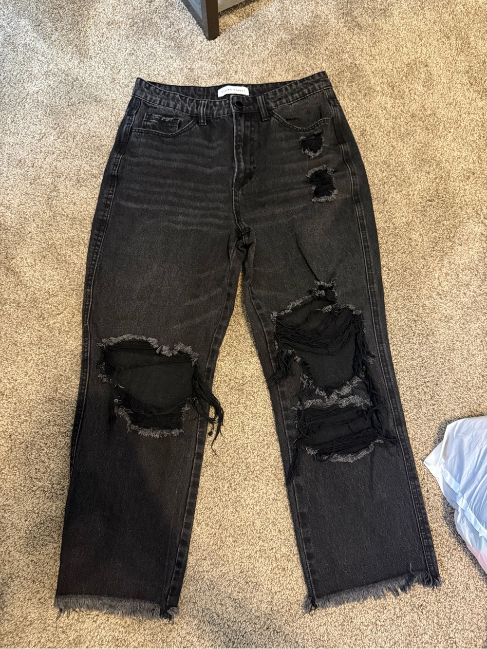 Black Distressed High-Rise Ripped Jeans